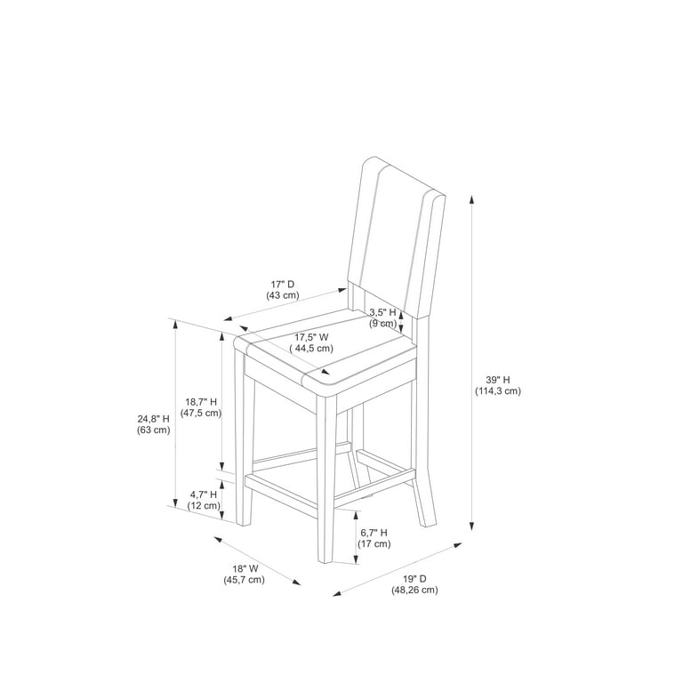 Linon Milano Full Back Wood Counter Stool 24 Seat Height Medium Dark Walnut Finish Finish with Cream Fabric