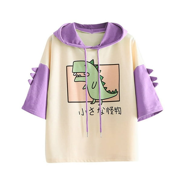 Women S Casual Animal Cute Emo Dinosaur Shirt Hoodie Hoody Short Sleeve Tops Ladies Tops On Clearance Walmart Com