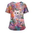 thumbnail image 4 of LHVUOA Scrubs Tops for Women Cute Kitty and Clouds Print Short Sleeve Nurse Working Uniforms Cartoon Pattern Tops with Pockets, 4 of 4
