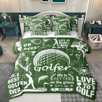Homewish Gamer Golf Bedding Comforter Set 7 Pieces for Kids Teens Adults,Green White Full Bedding Set Lightweight,Sport Theme Fitted Sheet Flat Sheet,Lightweight Room Decor,Reversible