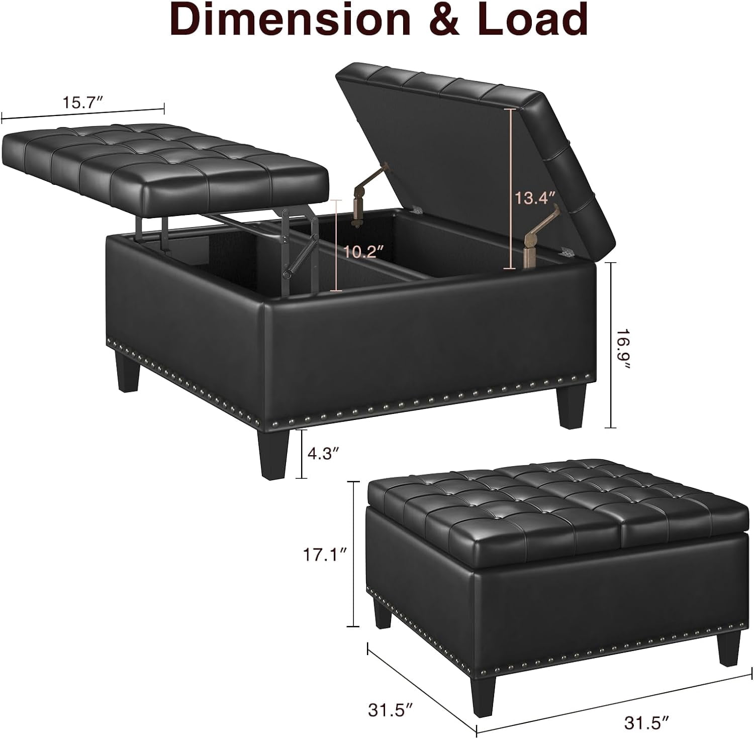 VEANERWOOD Modern Leather Storage Ottoman Bench with Button-Tufted for Entryway, Coffee Tables with Nail Trims for Living Room Bed Room Apartment