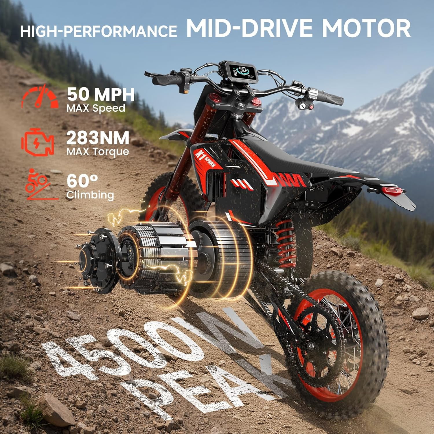 4500W Electric Dirt Bike for Adults 50 mph Max Speed off Road E-Bike up to 60Miles Range 14"/12" Fat Tire Ebike 60V 28.8AH Battery Full Suspension E Mountain Bike, Dual Hydraulic Brake, UL2849 by SGS