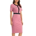 thumbnail image 4 of INSPIRE CHIC Women's Sheath Dress Short Sleeve Contrast Color Elegant Pencil Wear-to-Work Midi Dresses S Pink, 4 of 6