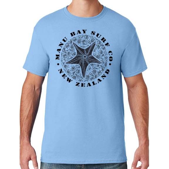 Mens Manu Bay Surf Company BLACK STARFISH T-shirt, Large Light Blue