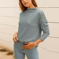 thumbnail image 3 of Suéter holgado de cuello redondo cómodo para mujer, suave y transpirable, talla M, blusa gris de manga larga, 3 of 6