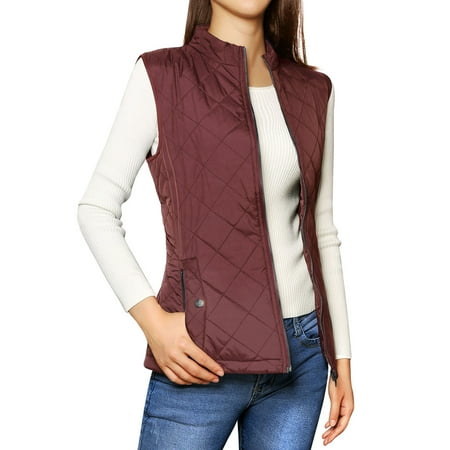 Women's Zip Up Stand Collar Quilted Bodywarmer Down Vest Red (Size L / (Best Womens Down Vest)