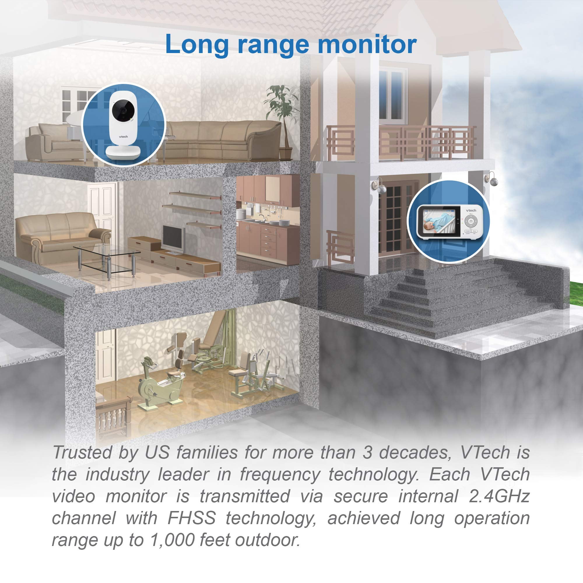 VTech VM819 Video Baby Monitor with 19 Hour Battery Life, 1000ft Long Range,  2.8” Display, Auto Night Vision, 2Way Audio Talk, Temperature Sensor  and Lullabies,480p 