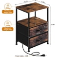 thumbnail image 3 of Brown Nightstand with 2 Fabric Drawers End Table with Charging Station Set of 2, 3 of 7