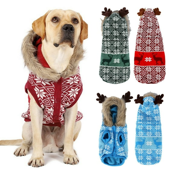 SPRING PARK Vintage Snowflake Elk Pattern Holiday Reindeer Dog Knitted Hooded Sweaters for Christmas