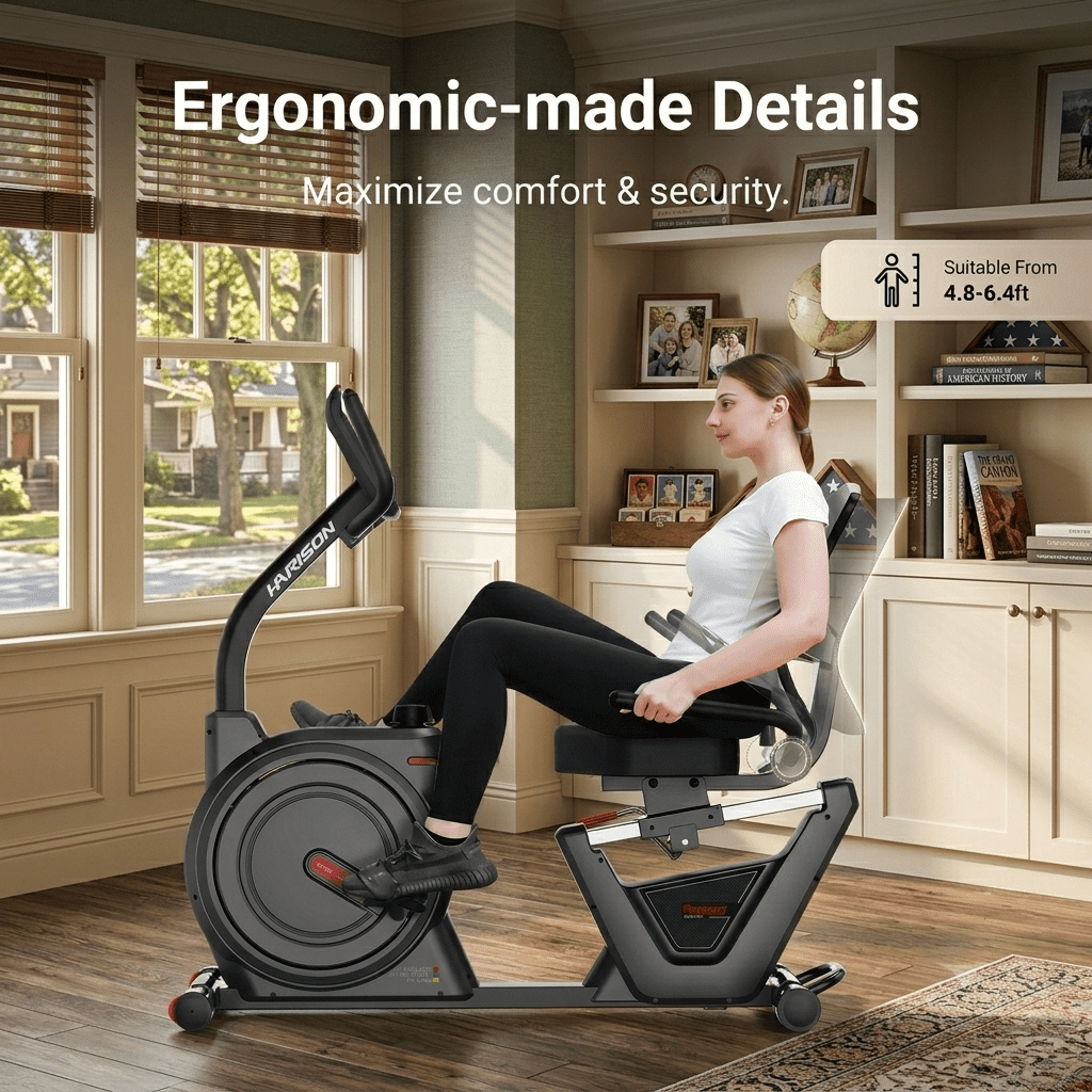 HARISON Semi-Commercial Recumbent Exercise Bike for Home, Heavy Duty 450LBS Capacity Stationary Bike for Seniors with 16-Level Magnetic Resistance & Bluetooth