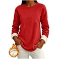 thumbnail image 3 of Fleece Lined Sweatshirt Women Thick Warm Crew Neck Solid Print Long Sleeve Pullover Tops, 3 of 7