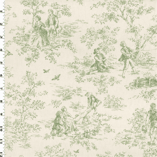 Green/White P Kaufmann Toile Print Home Decorating Fabric, Fabric By