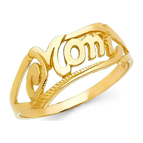 Solid 14k Yellow Gold Mom Ring Mother Day Gift Band Polished Finish Genuine 7MM, Size 7