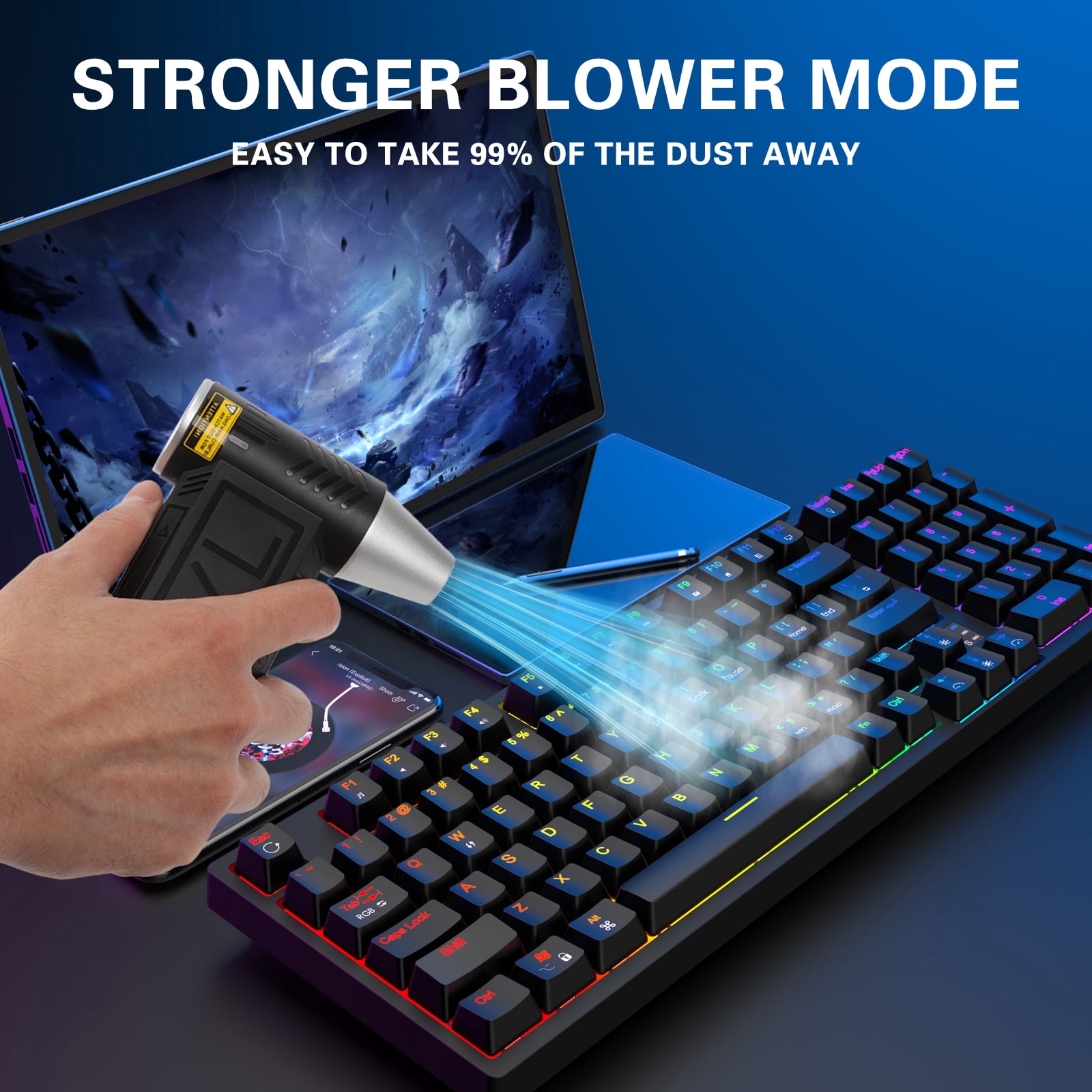 Compressed Air Duster 80000RPM Electric Air Duster, Mini Air Blower Rechargeable Cordless Keyboard Cleaning Jet Dry Blower for Car, PC and Home Cleaning Kit Replaces Compressed Air Can