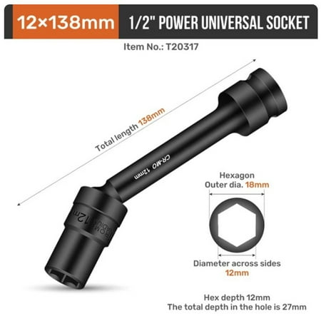 

BCLONG 1Pv 1/2 Socket Wrench Hex Socket Head Adapter Spanner Converter 12-19Mm