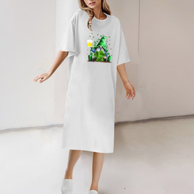 LOVZFMLL T-shirt à Manches Courtes à Col Rond pour Femme et Robe Longueur Cheville pour Printemps Été Blanc TG