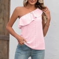 thumbnail image 2 of QLEICOM Womens One Shoulder Tops Casual Round Neck Comfortable Sleeveless Blouse Tunic Shirts Summer Basic Slim Tank Tops Pink L, US Size 8, 2 of 4