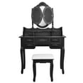 thumbnail image 4 of Topcobe Vanity Set with Tri-Fold Mirror, Wood Vanity Makeup Table Set with 7 Drawers Cosmetics Storage, Multifunctional Makeup Table with Stool, Black, 4 of 8