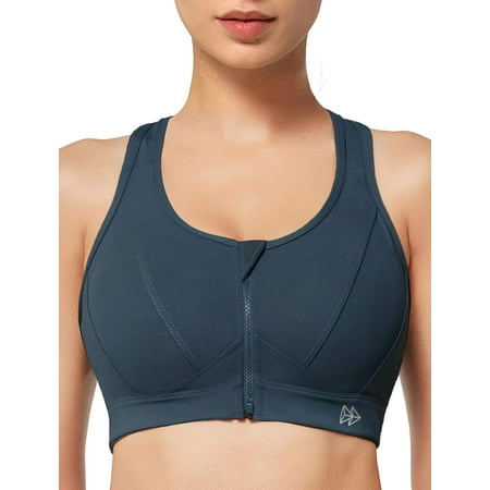 

QWZNDZGR Zip Front Sports Bra - High Impact Sports Bras for Women Plus Size Workout Fitness Running
