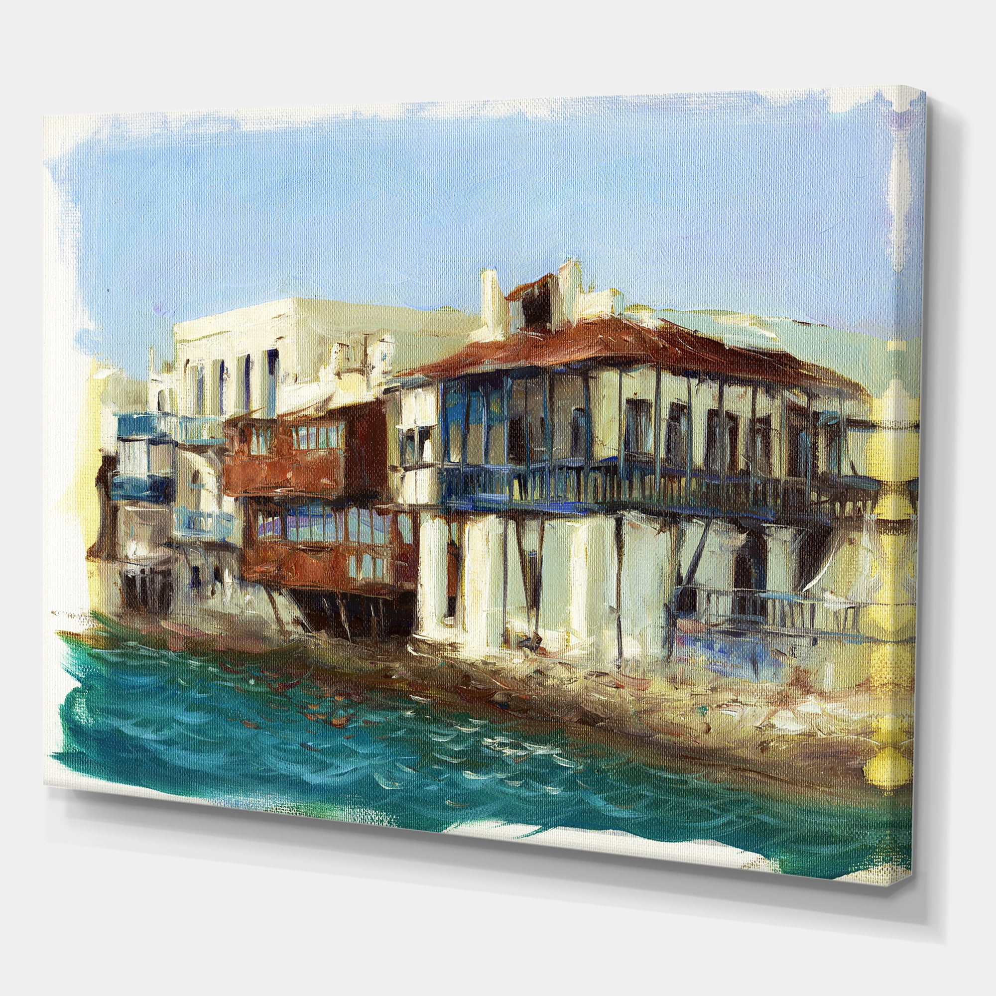 Designart ' Impression Old Houses On The Island of Mykonos Greece ' Nautical & Coastal Canvas Wall Art Print