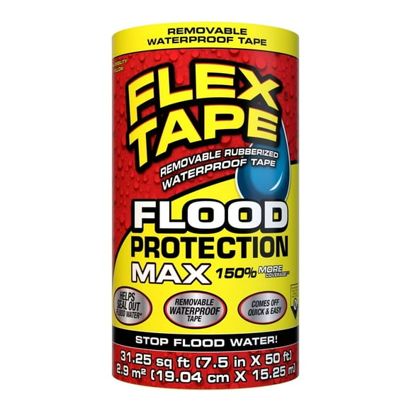 Flex Tape Flood Protection, 7.5 in x 50 ft, MAX, Waterproof Rubberized Tape, Removable, Use on Windows, Doors, Garage Doors, Casings, Thresholds, Con