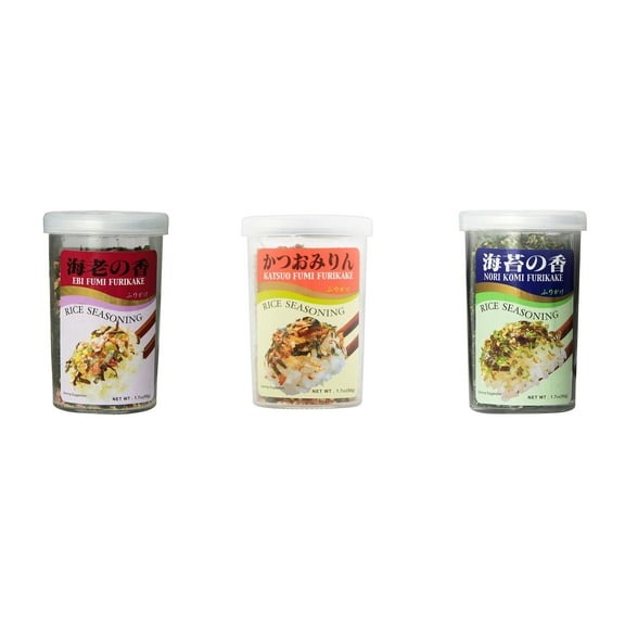 Ajishima JFC Rice Seasoning Fumi Furikake 3 Flavor Mixed Bundle (EBI,Katsuo,Nori Komi) Plus NineChef Brand Long Handle Coffee Spoon