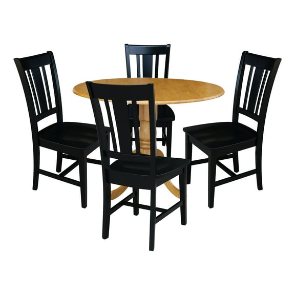 International Concepts Solid Wood 5-Piece Dining Set with 42 in. Dual Drop Leaf Table and 4 Splat Back Dining Chairs in Oak/Black