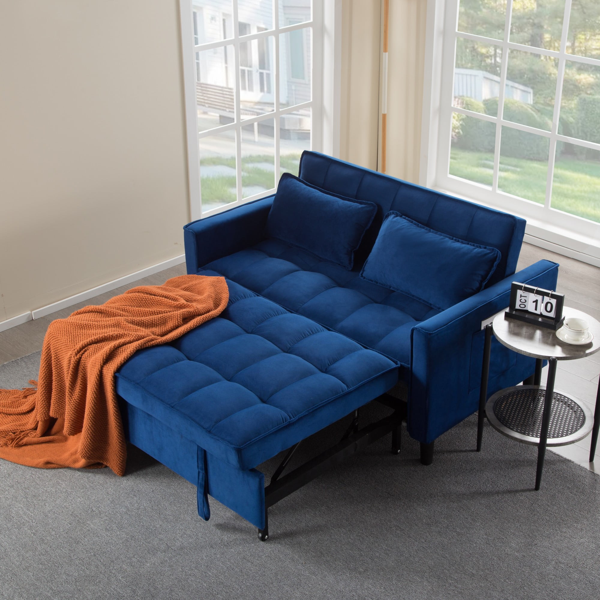 Gewnee 53.94" Pull-Out Sofa Bed – Convertible Twin Size Sleeper Bed,3 Adjustable Backrest Angles & Storage Side Pocket for Living Room,Office,Guest Room.Blue