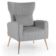 thumbnail image 1 of Costway Velvet Upholstered Wingback Chair with Lumbar Pillow & Golden Metal Legs Grey, 1 of 8