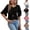 #03 Black, variant on Pleated Flounce Sleeve V Neck Casual Shirt for Women Loose Fit Spring Summer Top, #03 White S