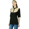 thumbnail image 3 of Phagun Women's Summer Short Tunic 3/4 Sleeves Button Top Sequins Yoke Casual Blouse, 3 of 7