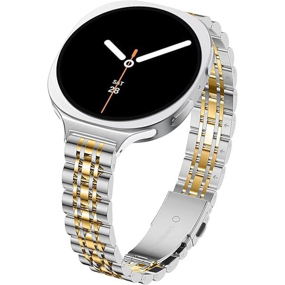 can Slim Metal Bands for Samsung Galaxy Watch 8 Band 40mm 44mm/8 Classic 46mm,Stylish Stainless Steel Strap Replacement WristBands for Samsung Watch 8 Band 40 44 mm for Women,01-Silver/Gold