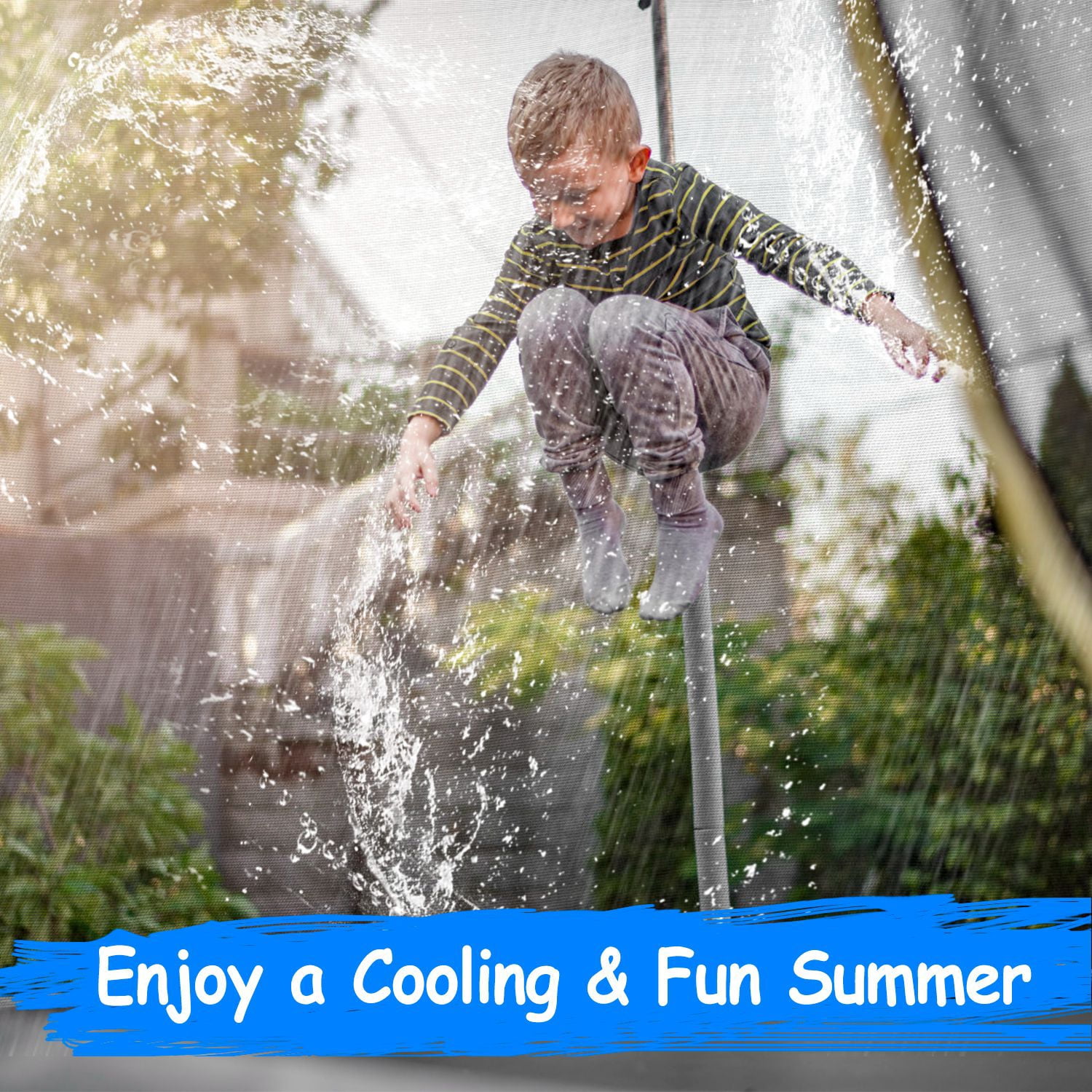 Kids Trampoline Sprinkler, Outdoor Water Park Sprinkler for Kids, Outdoor Water Game Toys for Backyard Boys Girls Summer Fun, 39Ft