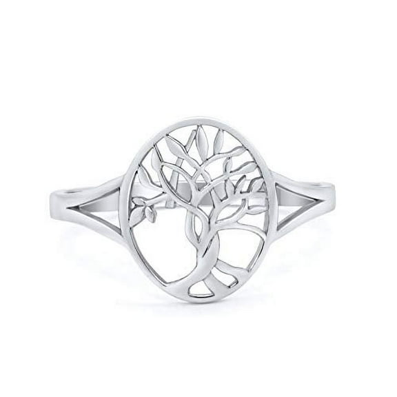 Tree of Life Oval Split Shank Statement Ring 925 Sterling Silver Gift for Her Size 5