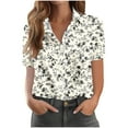thumbnail image 2 of Women Tops under $5! Cagogo Summer Button Down Tshirts Shirts for Women Short Sleeve Business Casual Dressy Plus Size Blouse V Neck Collared Loose Fit Trendy Peasant Tunics Clothing, 2 of 4