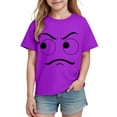 thumbnail image 4 of Blusas y camisas de manga corta con cuello redondo para niños y niñas, color liso, con estampado de expresión linda, manga corta, holgadas y cómodas, blusa para niña, 4 of 5