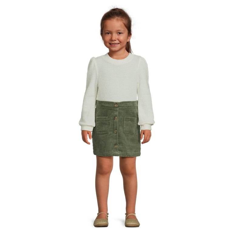 Wonder Nation Toddler Girl Waffle Knit Top and Corduroy Skirt Set