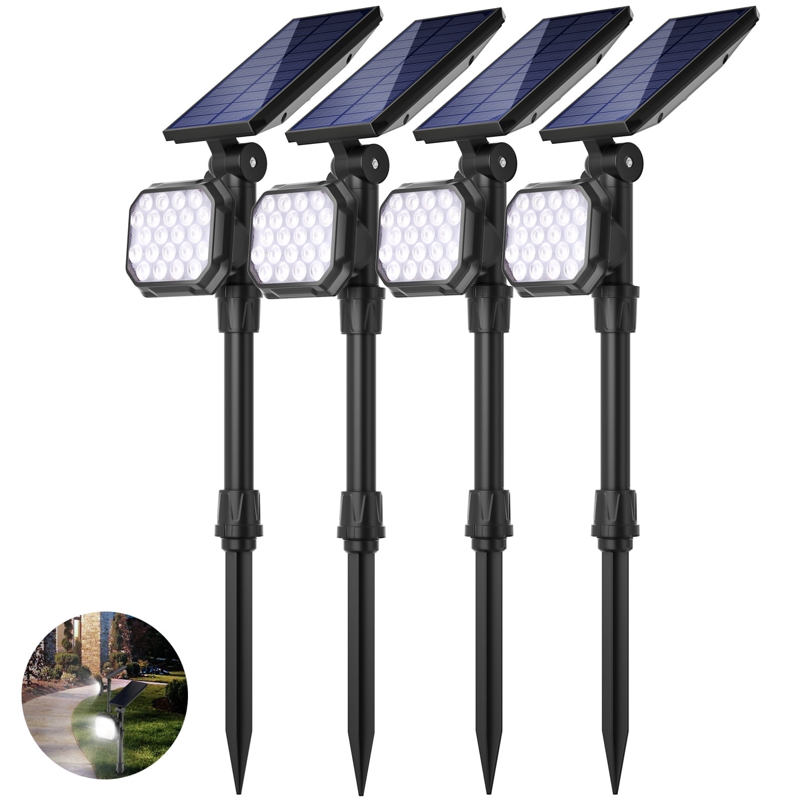 JSOT 4PCS 700lm Solar Lights Outdoor, LED Landscape Spotlights for Garden Walkway Yard Porch, Driveway, Pathway, Lawn, Pool, White Light