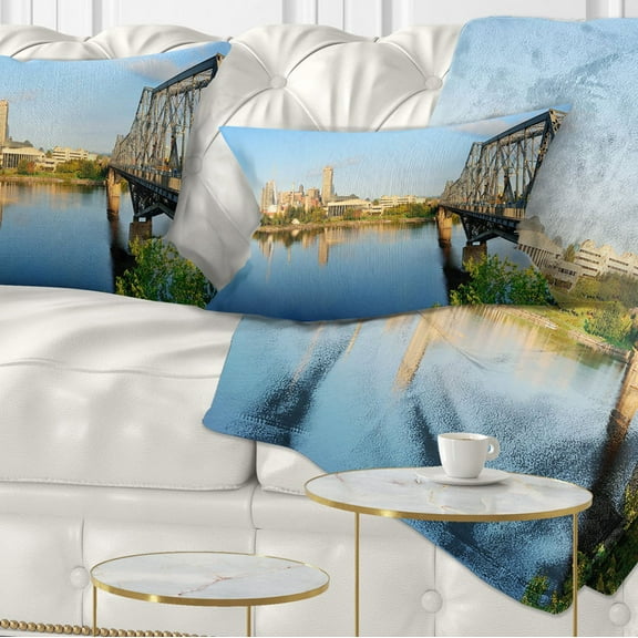 Designart Ottawa Morning Panorama - Cityscape Photo Throw Pillow - 12x20