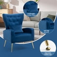 thumbnail image 3 of Tufted Upholstered Velvet Armchair for Living room, Bedroom, Dark Blue, 3 of 6