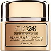 GLO24K Eye Cream with 24k Gold, Anti-Aging Formula with Vitamins, Hyaluronic Acid, Rosehip Oil