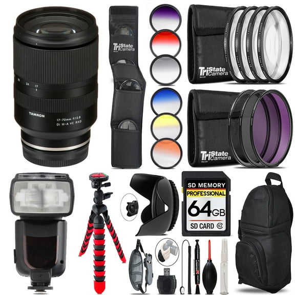 Tamron 17-70mm f/2.8 Di III-A VC RXD Lens for Sony E  13 Piece Filter & More- 64GB Accessory Kit