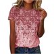 thumbnail image 1 of moda de las mujeres casual manga corta impreso cuello redondo suéter suelto top rosa/3xl, 1 of 4
