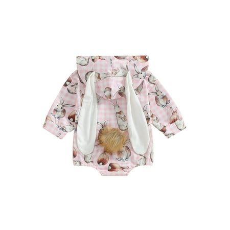 

Baby Girls Boys Easter Clothes Long Sleeve Hooded Bunny Print Romper Spring Fall Bodysuit