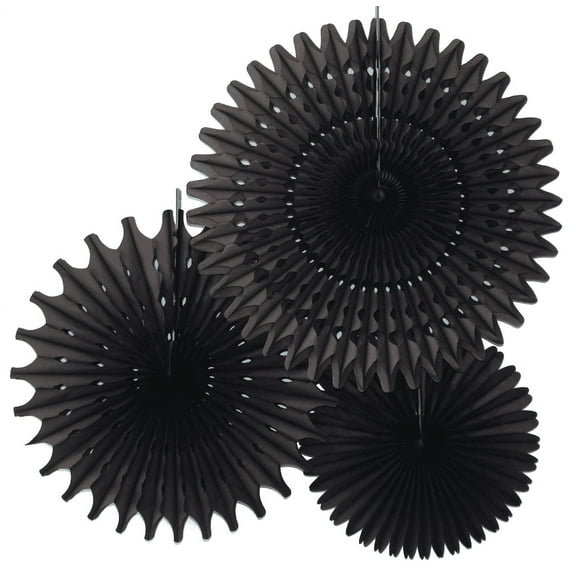 Hanging Black Tissue Fan Decorations, Set of 3 (21 inch, 18 inch, 13 inch) by Devra Party