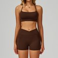 thumbnail image 2 of PISONIC Women Two Piece Workout Sets Support Ruched Cross Back Sports Bras Matching Booty Lifting Shorts Gym Yoga Outfits, 2 of 7