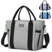 Litake Insulated Lunch Bags for Women Large Tote Adult Lunch Box for Women with Shoulder Strap Side Pockets and Water Bottle Holder Gray L