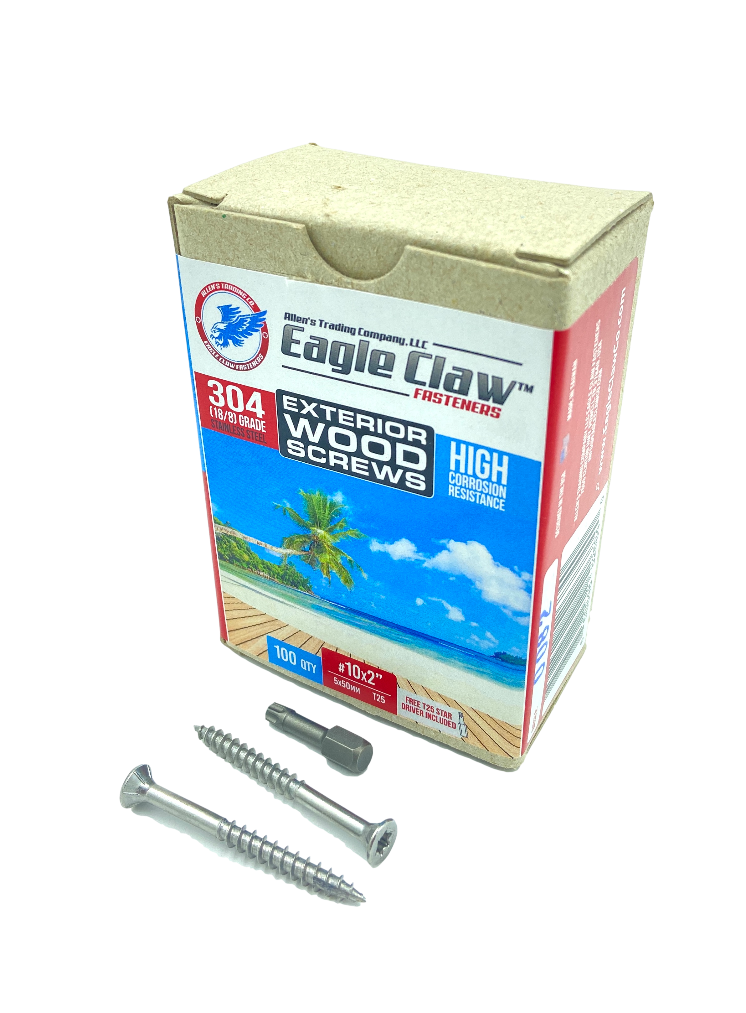 Eagle Claw Tools and Fasteners 10 x 2 1/2 Inch Stainless Steel Deck Screws 100 Box T25 Star Drive Included 
