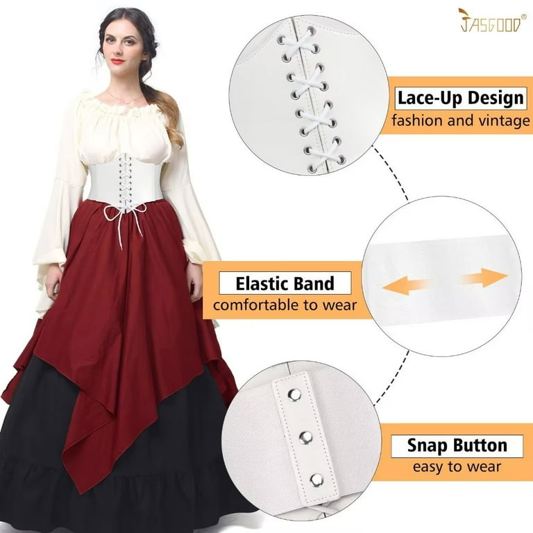 JASGOOD White Corset Belts for Women, Wide Elastic Waist Belt for Ladies  Dresses 