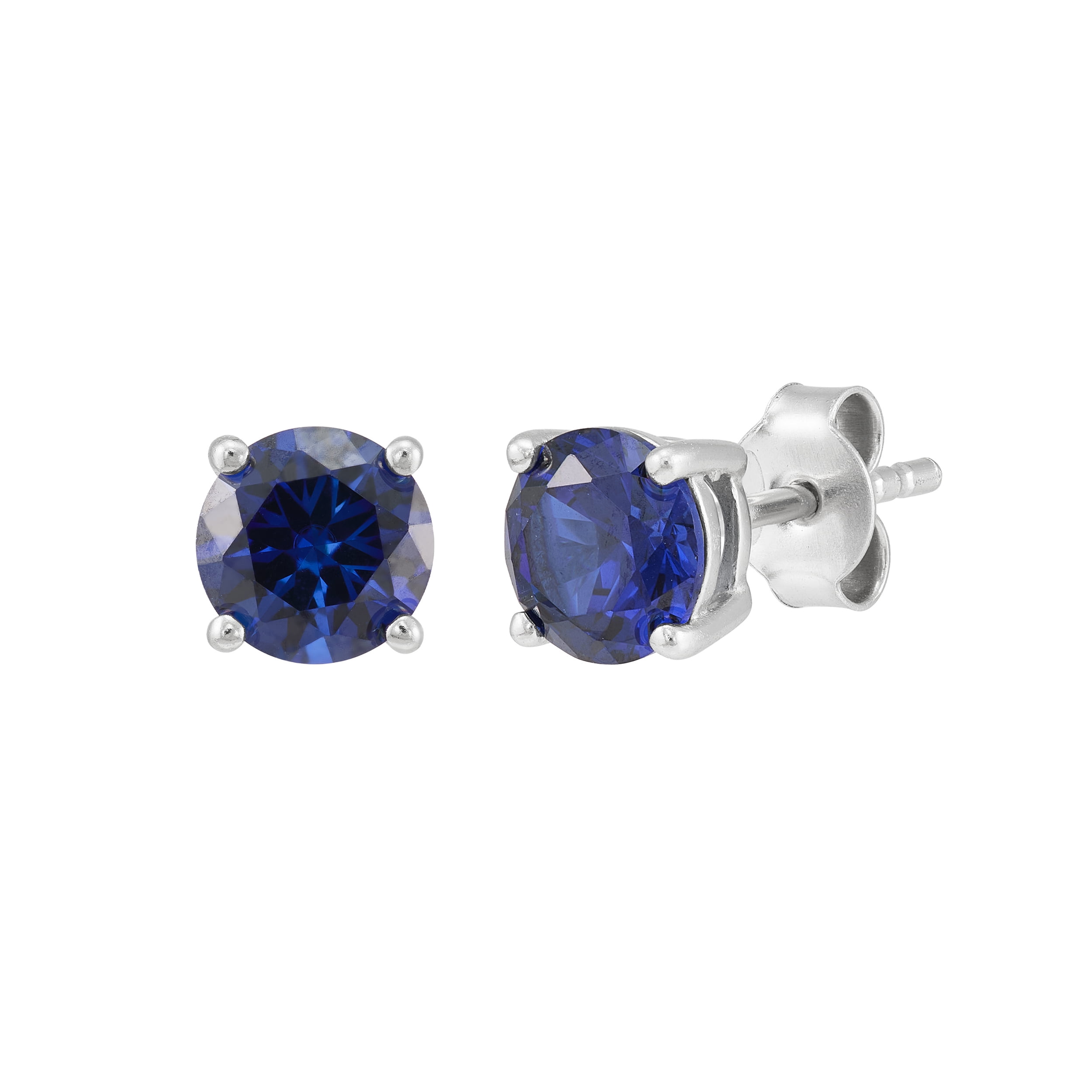 Brilliance Fine Jewelry Created Blue Sapphire and White Cubic Zircoina Pendant Necklace and Studs Set in Sterling Silver